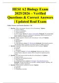 HESI A2 Biology Exam 2025&sol;2026 &ndash; Verified Questions & Correct Answers &vert; Updated Real Exam