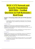 WGU C172 Network and Security Foundations 2025&sol;2026 &ndash; Verified Questions & Full Rationales &vert; Real Exam
