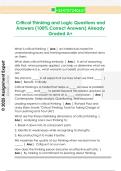 Critical Thinking and Logic Questions and  Answers &lpar;100&percnt; Correct Answers&rpar; Already  Graded A&plus; 