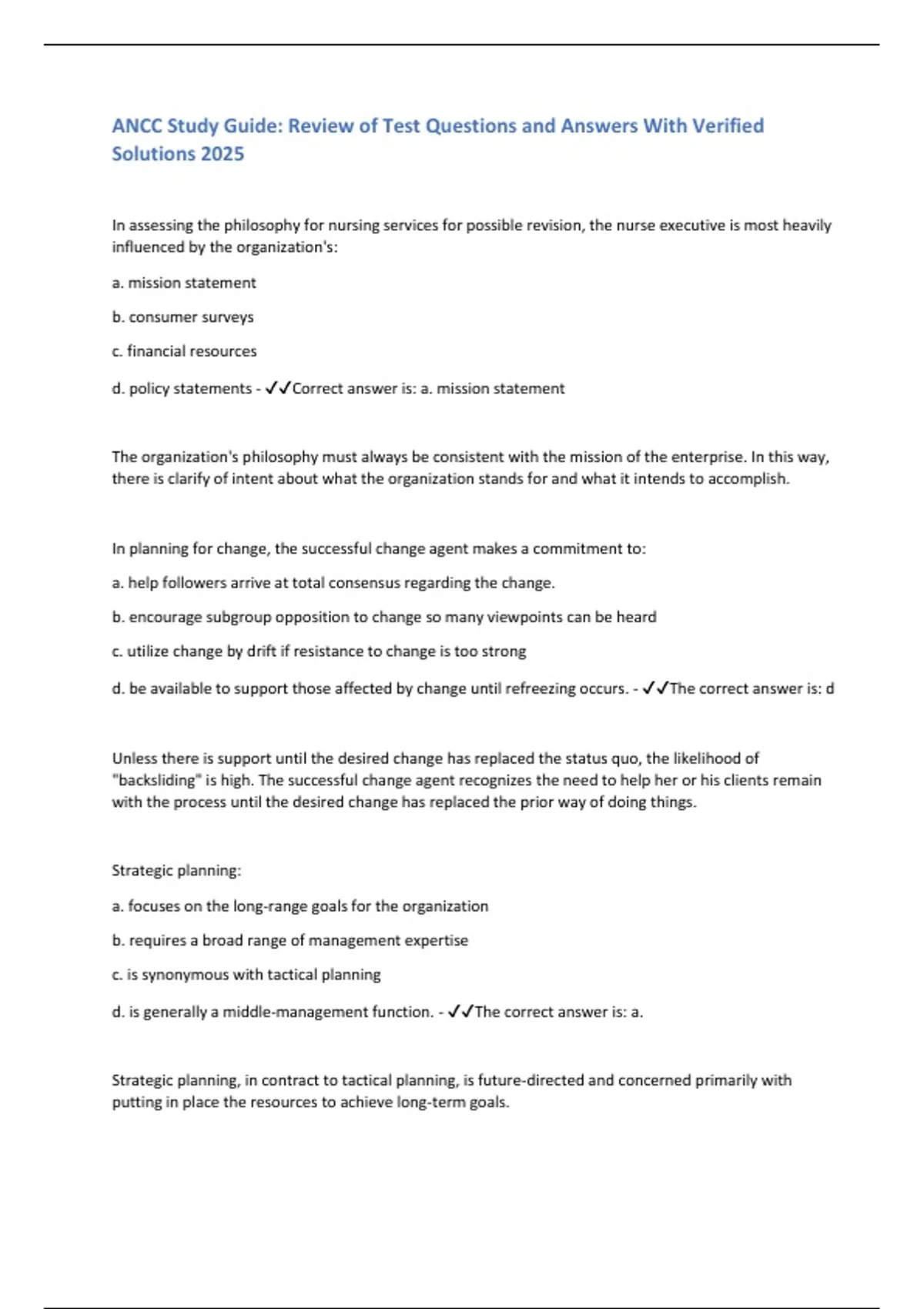 ANCC Study Guide Test Questions and Answers 2025. All Exam Revision ...