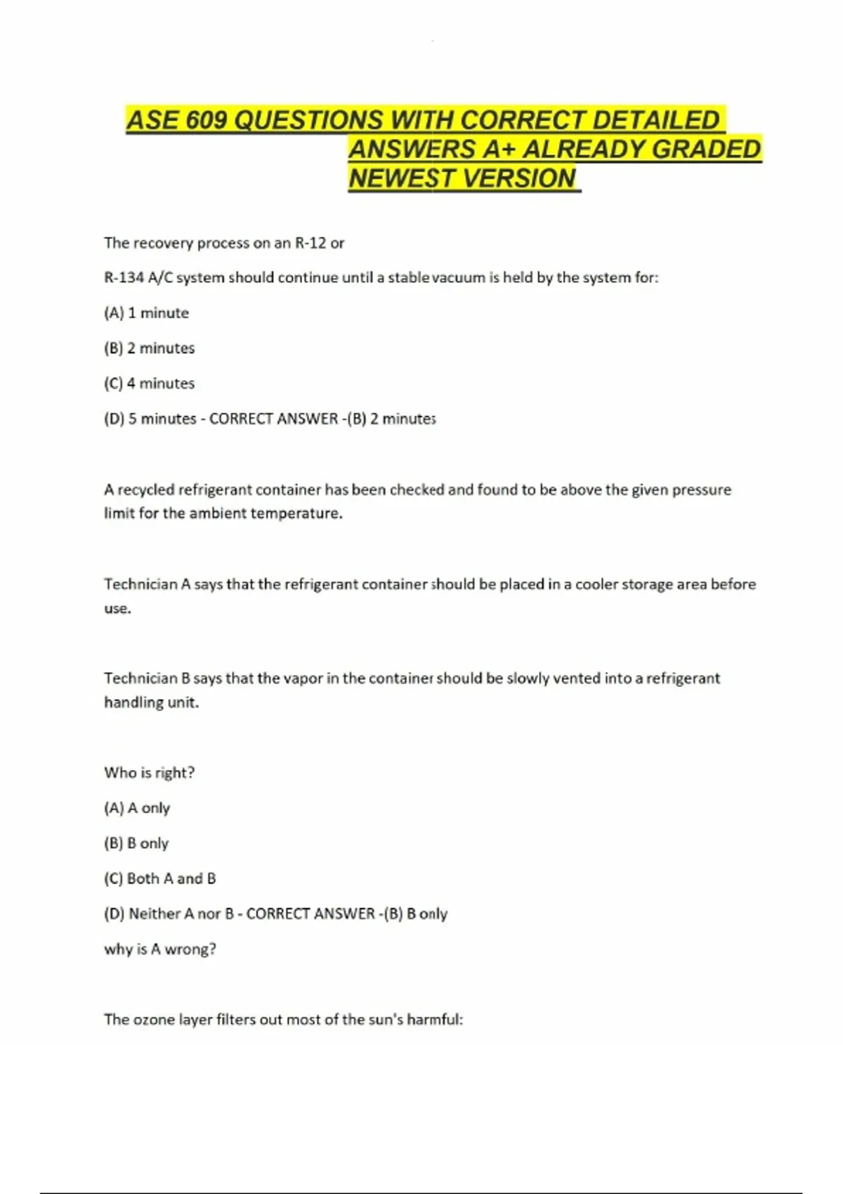ASE 609 QUESTIONS WITH CORRECT DETAILED ANSWERS A+ ALREADY GRADED ...