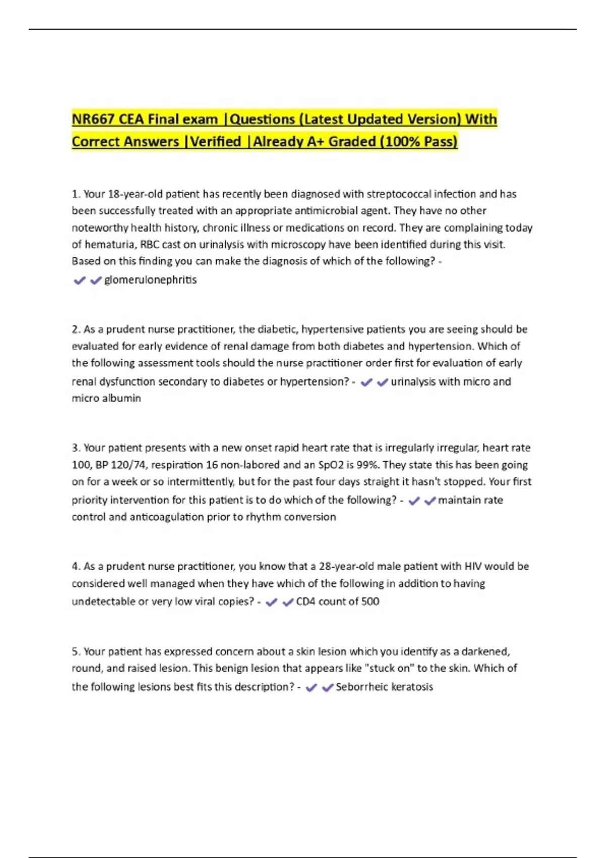 NR667 CEA Final exam |Questions (Latest Updated Version) With Correct ...