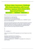 US Navy Cyber Awareness Challenge 2025 Exam Questions with Correct Solutions Updated 2025&sol;2026&vert;&vert;100&percnt; Guaranteed Pass&vert; A&plus; GRADED&excl;&excl;<<NEWEST VERSION>>