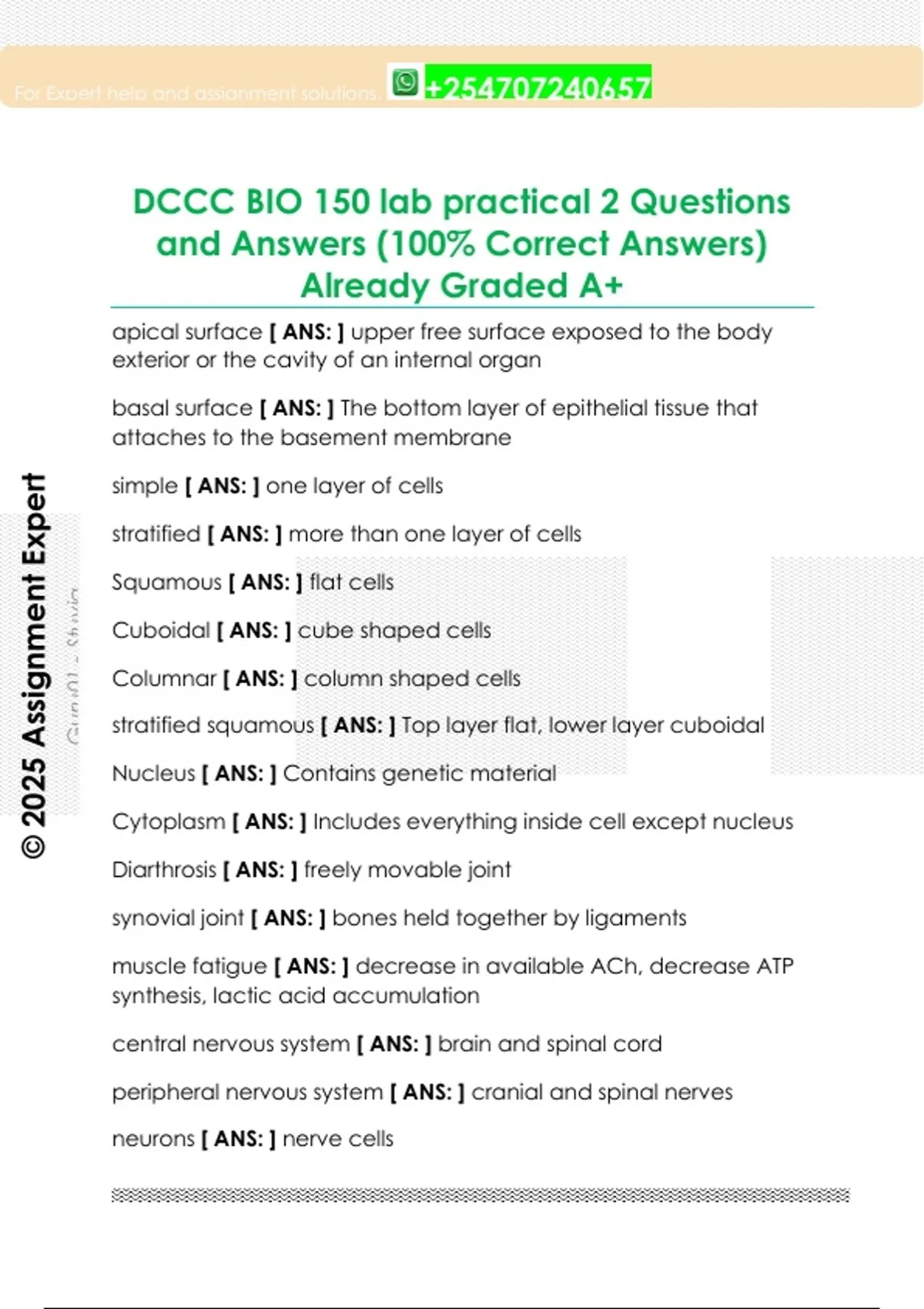 DCCC BIO 150 lab practical 2 Questions and Answers (100% Correct ...
