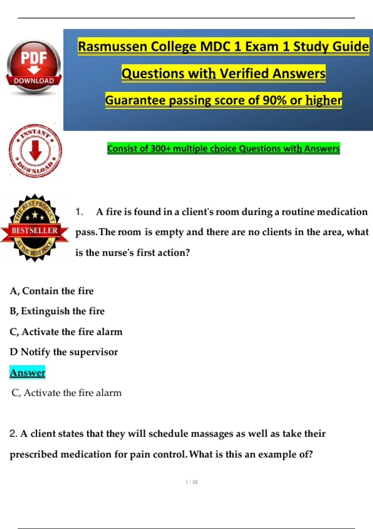 Rasmussen College MDC 1 Exam 1 Study Guide (2025/2026) – Verified ...