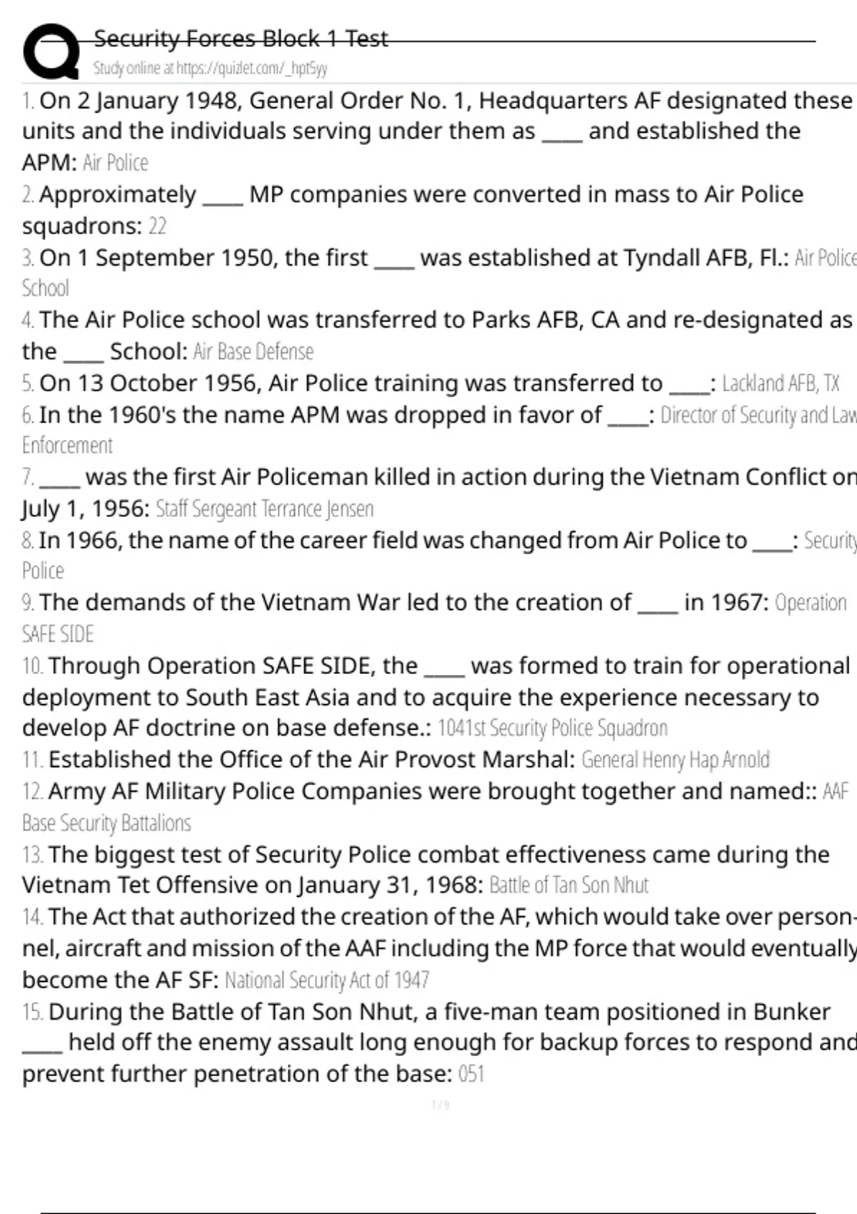 Security Forces Block 1 Test Exam Questions and Answers 100% Pass ...