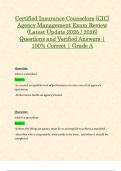Certified Insurance Counselors &lpar;CIC&rpar; Agency Management Exam Review &lpar;Latest Update 2025 &sol; 2026&rpar; Questions and Verified Answers &vert; 100&percnt; Correct &vert; Grade A