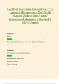 Certified Insurance Counselors &lpar;CIC&rpar; - Agency Management Test Guide &lpar;Latest Update 2025 &sol; 2026&rpar; Questions & Answers &vert; Grade A &vert; 100&percnt; Correct