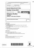 PEARSON EDEXCEL A LEVEL RELIGIOUS STUDIES PAPER 1 QUESTION PAPER 2025 &lpar;9RS0&sol;01&colon; Philosophy of Religion&rpar;