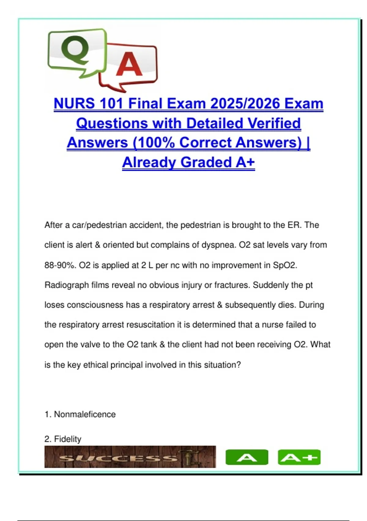 NURS 101 Fundamentals of Nursing | 76 Final Exam Questions & Answers ...