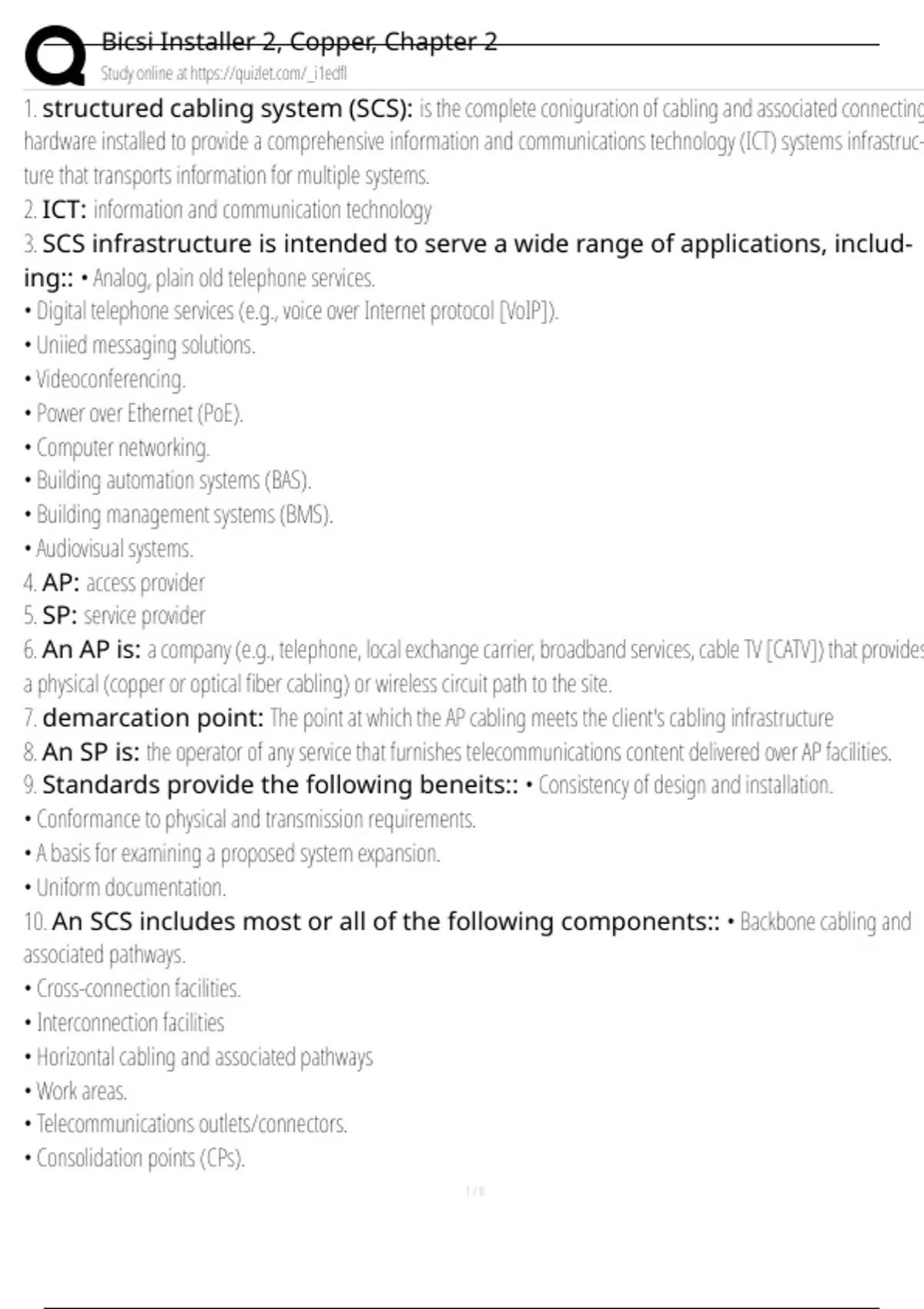 Bicsi Installer 2, Copper, Chapter 2 Exam Questions and Answers 100% ...