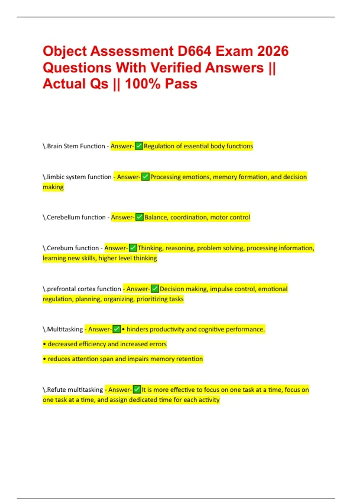 Object Assessment D664 Exam 2026 Questions With Verified Answers ...