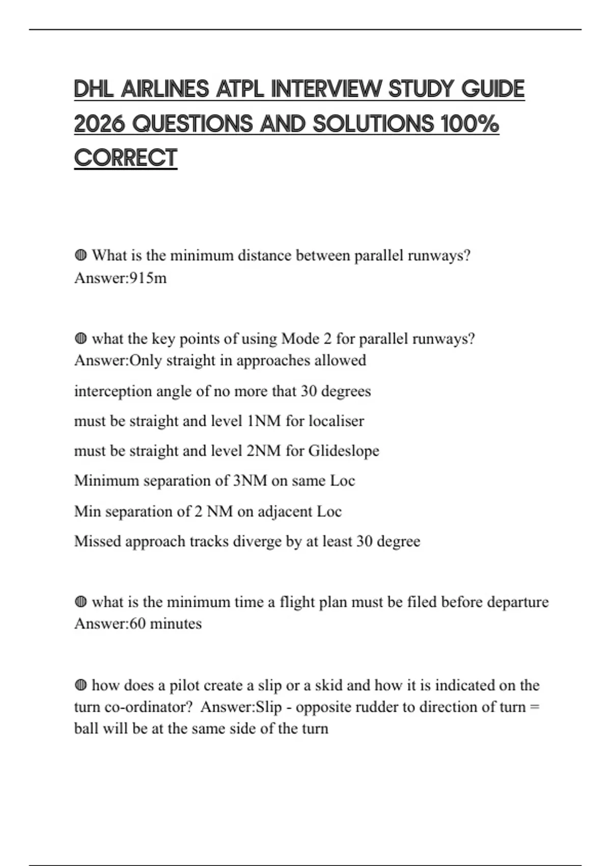 DHL AIRLINES ATPL INTERVIEW STUDY GUIDE 2026 QUESTIONS AND SOLUTIONS ...
