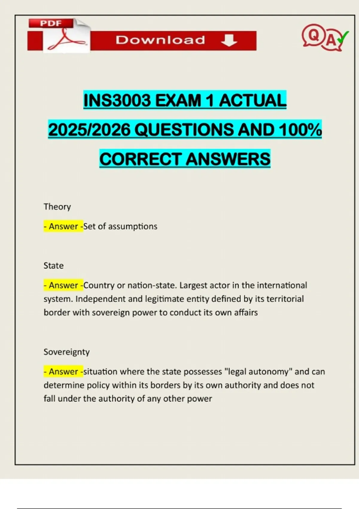 INS3003 EXAM 1 ACTUAL 2025/2026 QUESTIONS AND 100% CORRECT ANSWERS ...