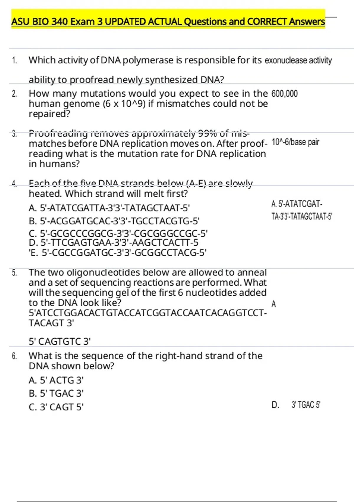 ASU BIO 340 Exam 3 UPDATED ACTUAL Questions and CORRECT Answers - BIO ...