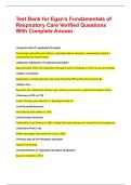 Test Bank for Egan&rsquo;s Fundamentals of Respiratory Care Verified Questions With Complete Answer &vert;&vert; Guaranteed pass