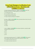 Texas Food Managers Certification Exam  UPDATED ACTUAL  Questions and  CORRECT Answers