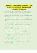 Manager's Food Handler's License- Texas  UPDATED ACTUAL Questions and  CORRECT Answers