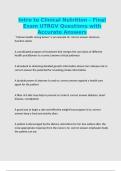 Intro to Clinical Nutrition - Final Exam UTRGV Questions with Accurate Answers