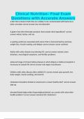 Clinical Nutrition- Final Exam Questions with Accurate Answers
