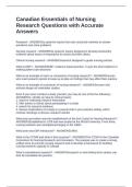 Canadian Essentials of Nursing Research Questions with Accurate Answers
