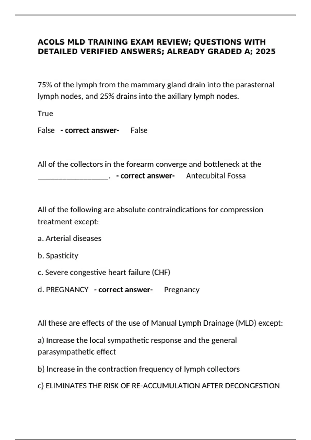 ACOLS MLD Training exam Review; questions with detailed verified ...