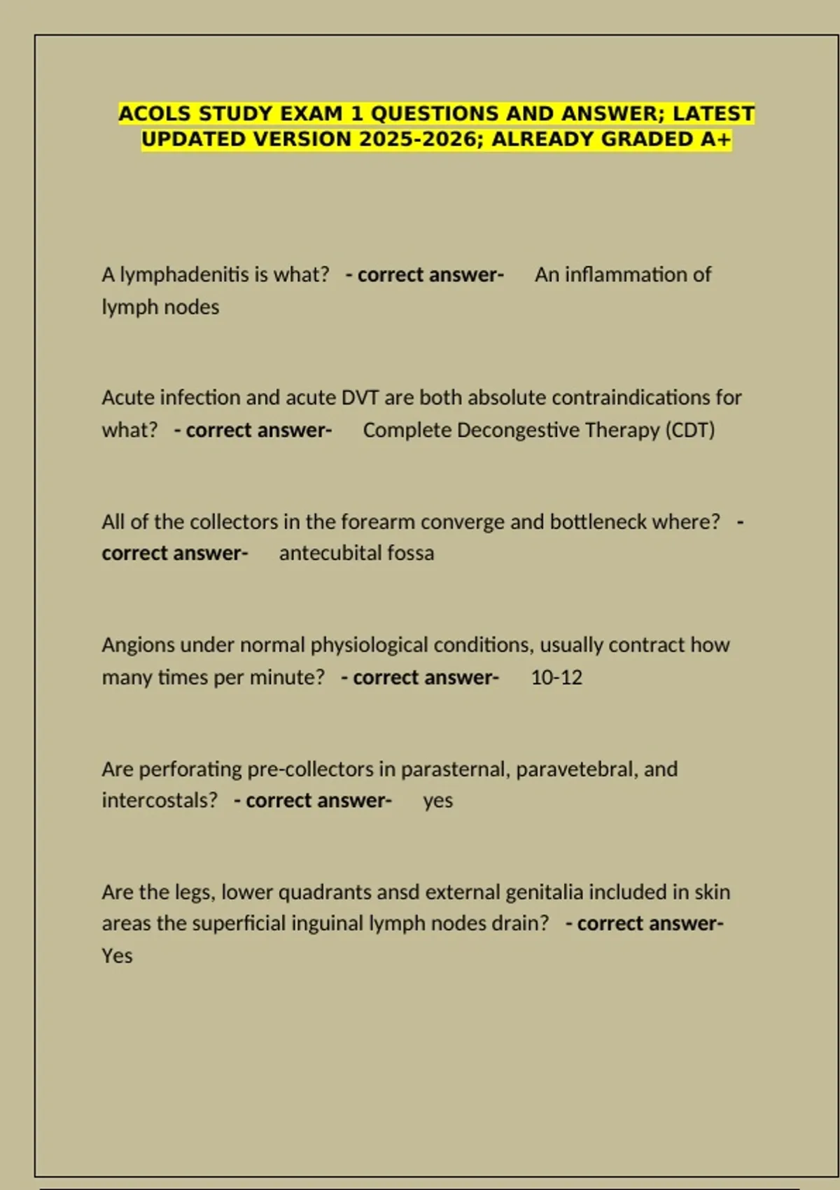 Acols study exam 1 questions and answer; latest updated version ...
