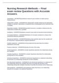 Nursing Research Methods -- Final exam review Questions with Accurate Answers