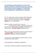 CALIFORNIA OPTOMETRY LAWS AND REGULATIONS LATEST EXAM 2025 WITH QUESTIONS AND CORRECT ANSWERS 100&percnt; ORIGINAL VERIFIED&comma;A&plus; GRADE