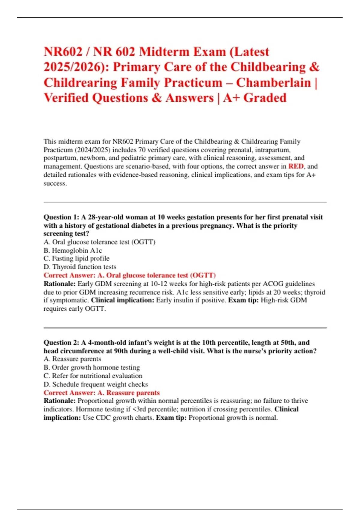 NR602 / NR 602 Midterm Exam (Latest 2025/2026): Primary Care of the ...