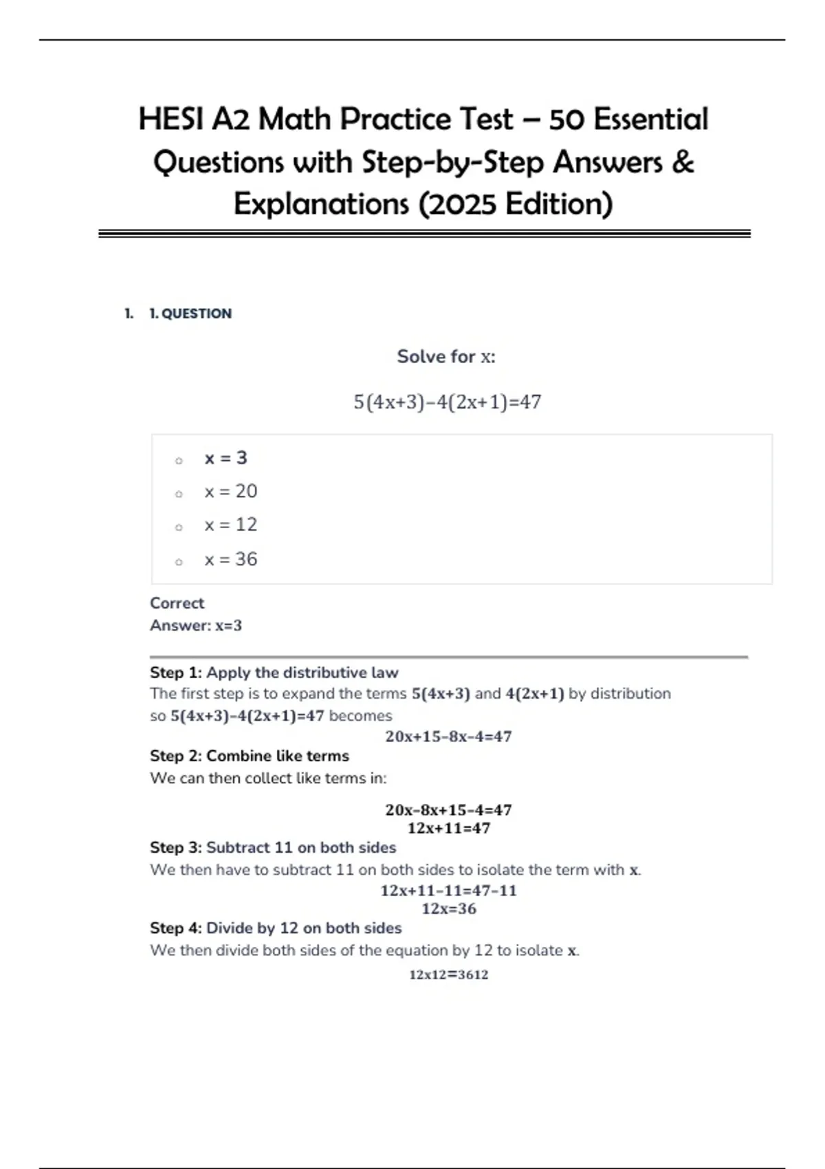 Hesi Math Practice Questions HESI A2 Math Practice Test | Updated 2025/2026 Questions, Answers ...