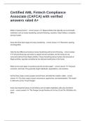 Certified AML Fintech Compliance Associate &lpar;CAFCA&rpar; with verified answers rated A&plus;