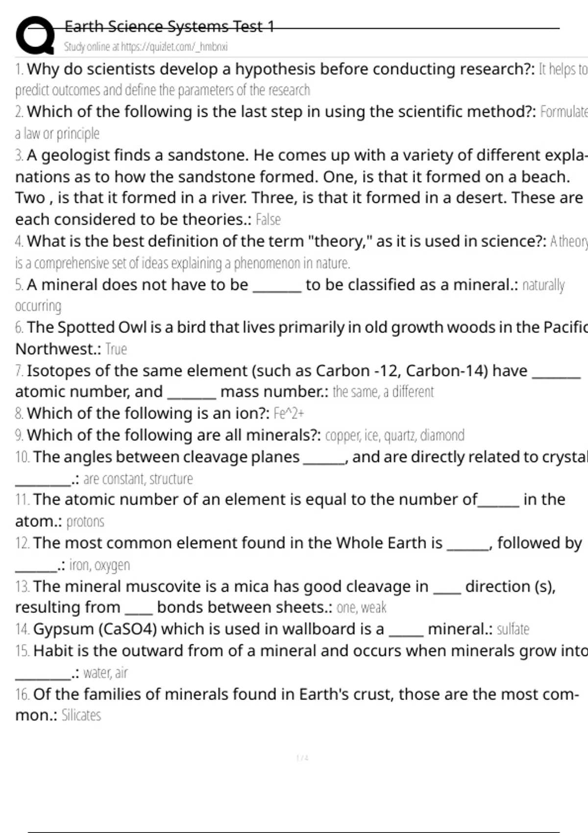 Earth Science Systems Test 1 Exam Questions and Answers 100% Pass ...