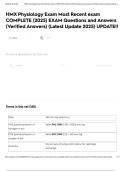 HMX Physiology Exam Most Recent exam COMPLETE &lpar;2025&rpar; EXAM Questions and Answers &lpar;Verified Answers&rpar; &lpar;Latest Update 2025&rpar; UPDATE&excl;&excl;
