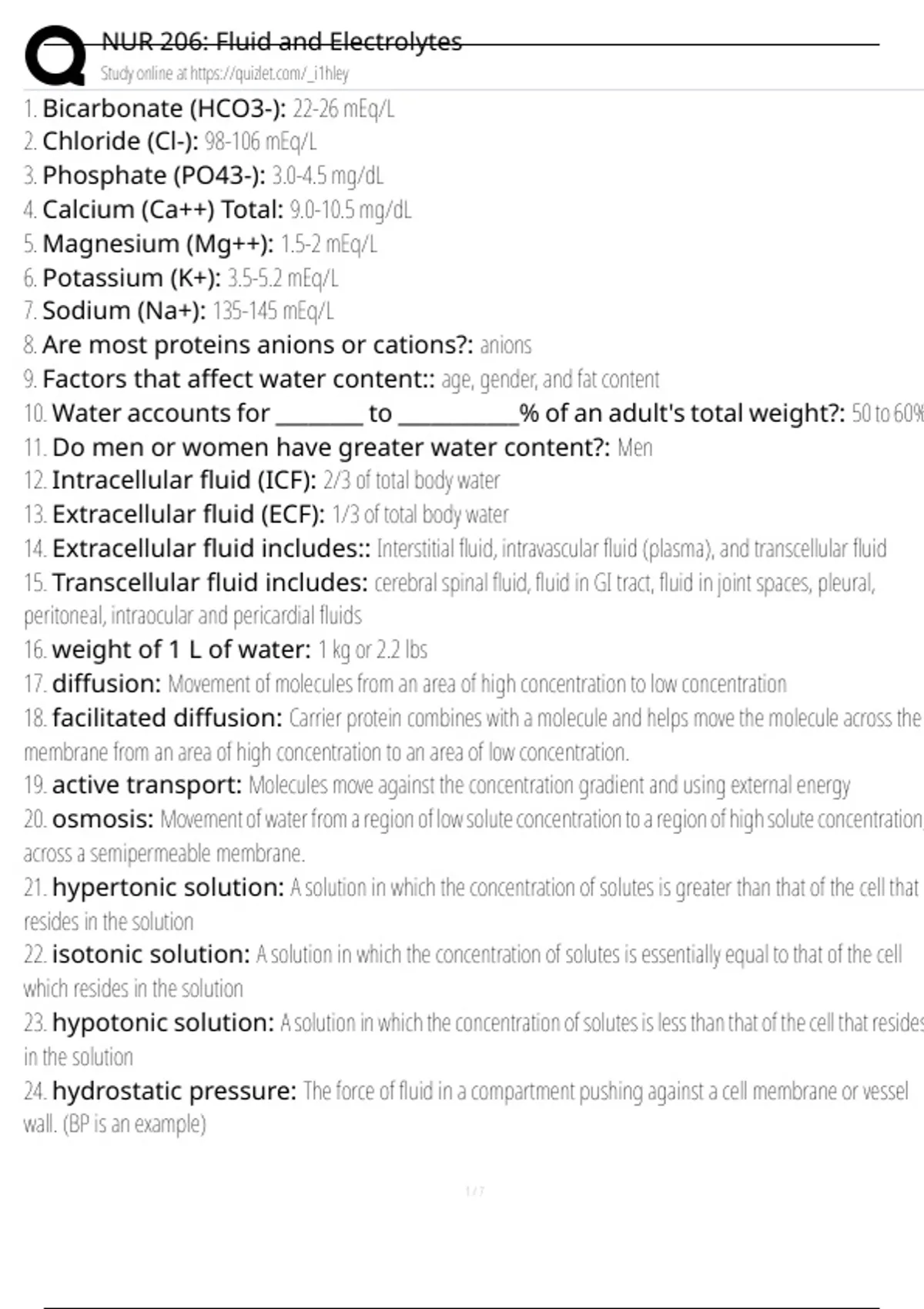 NUR 206: Fluid and Electrolytes Exam Questions and Answers 100% Pass ...
