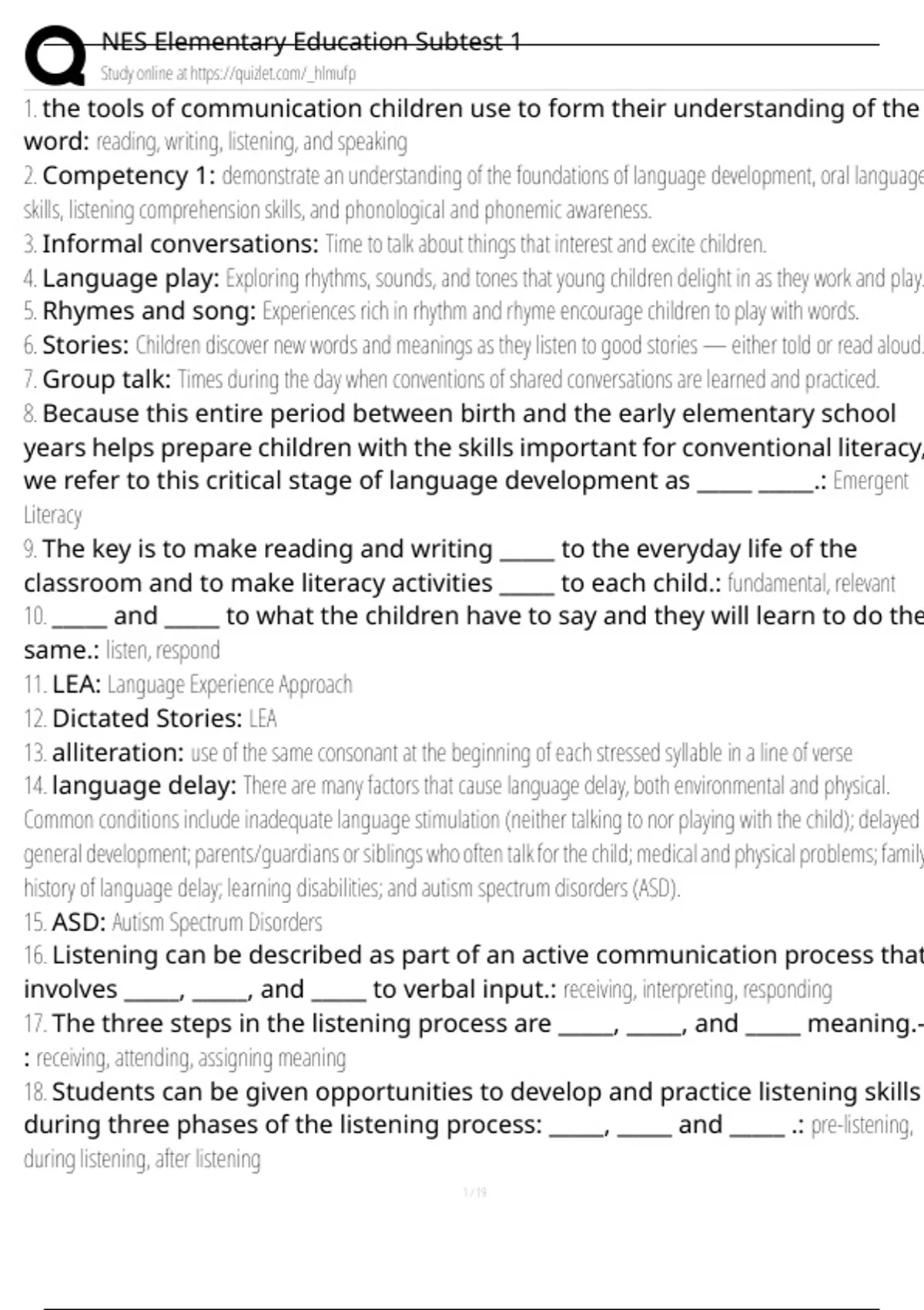 NES Elementary Education Subtest 1 Exam Questions and Answers 100% Pass ...