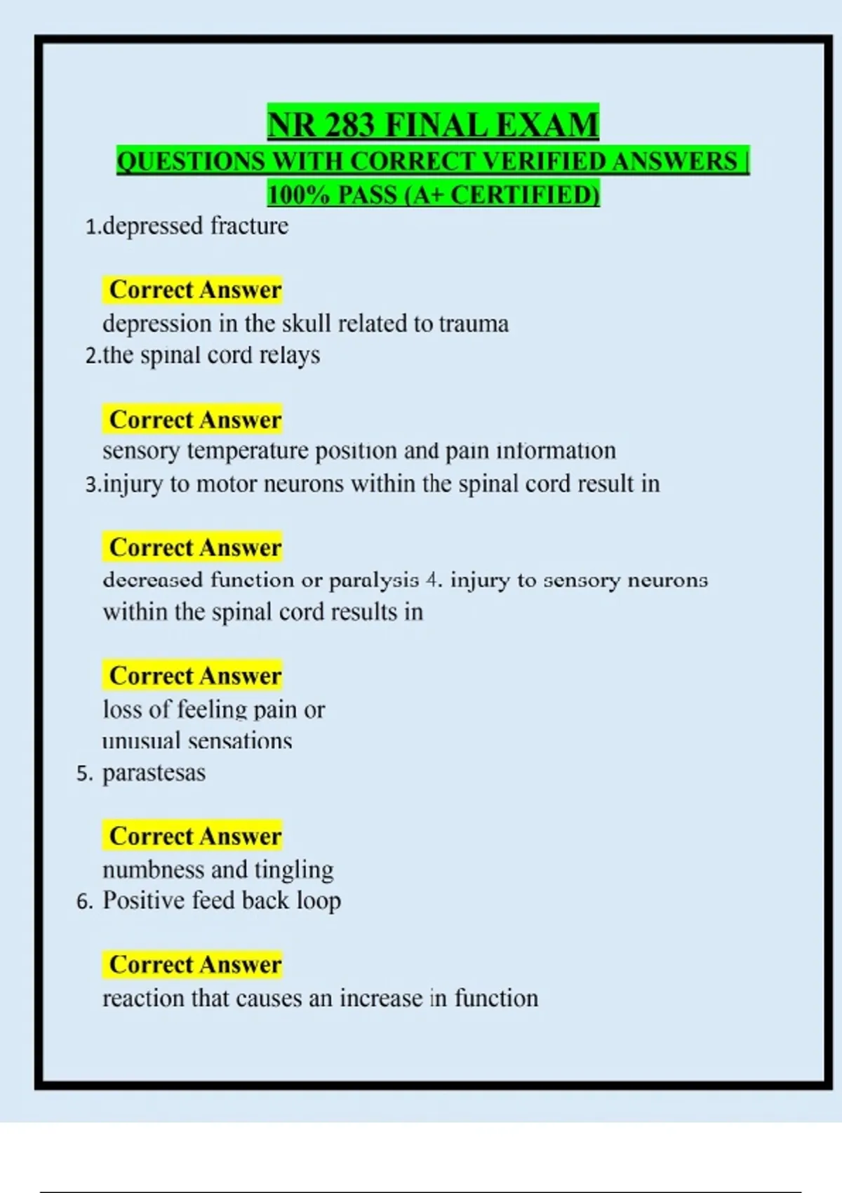 NR 283 FINAL EXAM QUESTIONS WITH CORRECT VERIFIED ANSWERS | 100% PASS ...