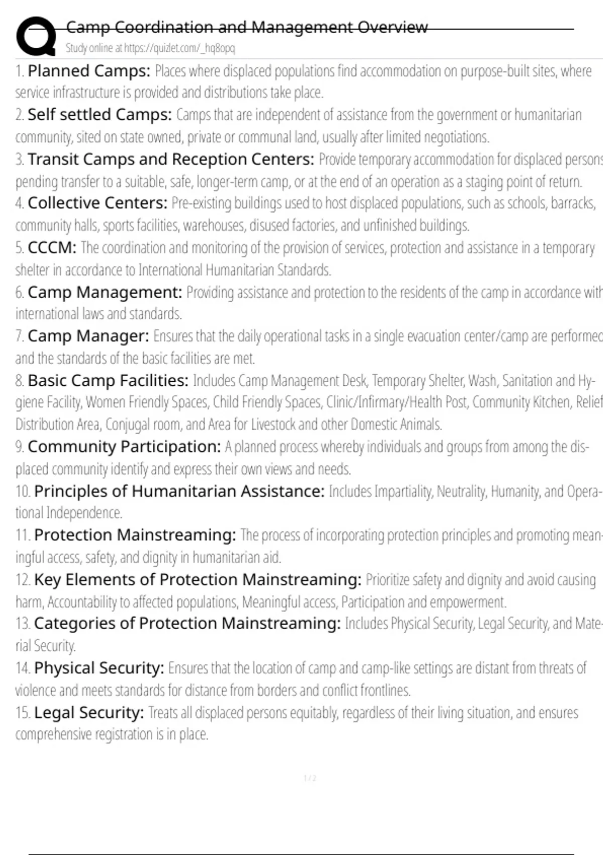 Camp Coordination and Management Overview Exam Questions and Answers ...