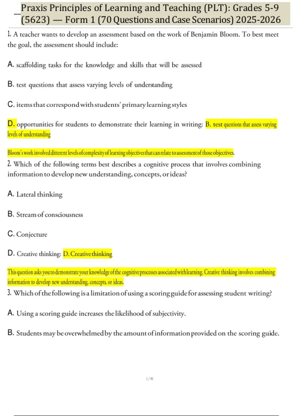 Praxis Principles of Learning and Teaching (PLT): Grades 5-9 (5623 ...