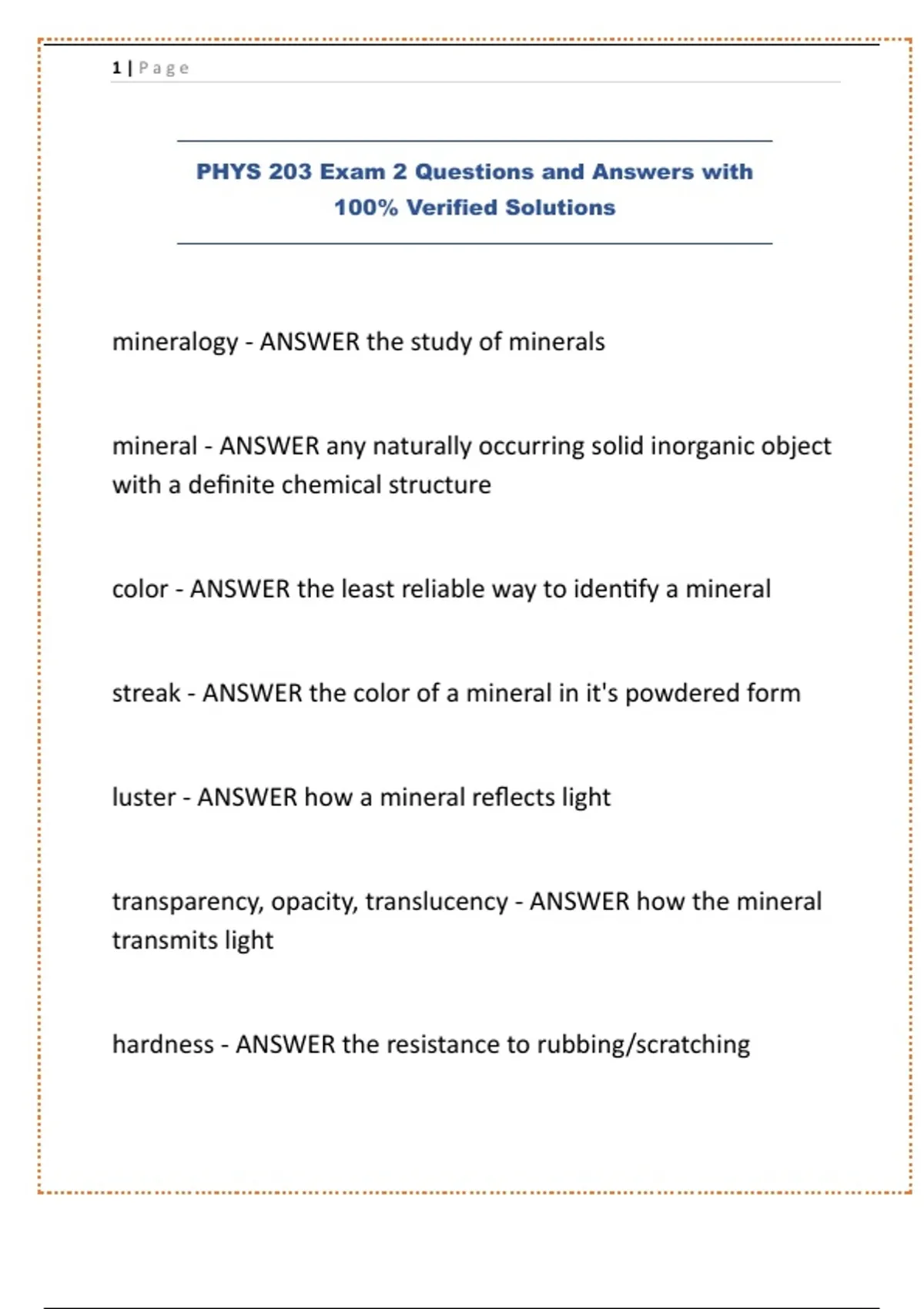 PHYS 203 Exam 2 Questions and Answers with 100% Verified Solutions ...