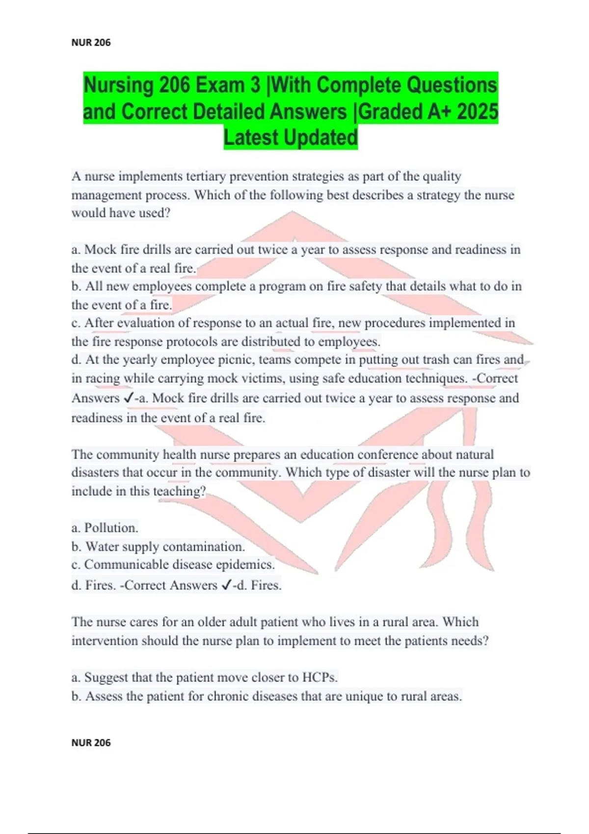 Nursing 206 Exam 3 |With Complete Questions and Correct Detailed ...