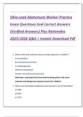 Ohio Lead Abatement Worker Practice  Exam Questions And Correct Answers  &lpar;Verified Answers&rpar; Plus Rationales  2025&vert;2026 Q&A &vert; Instant Download Pdf 