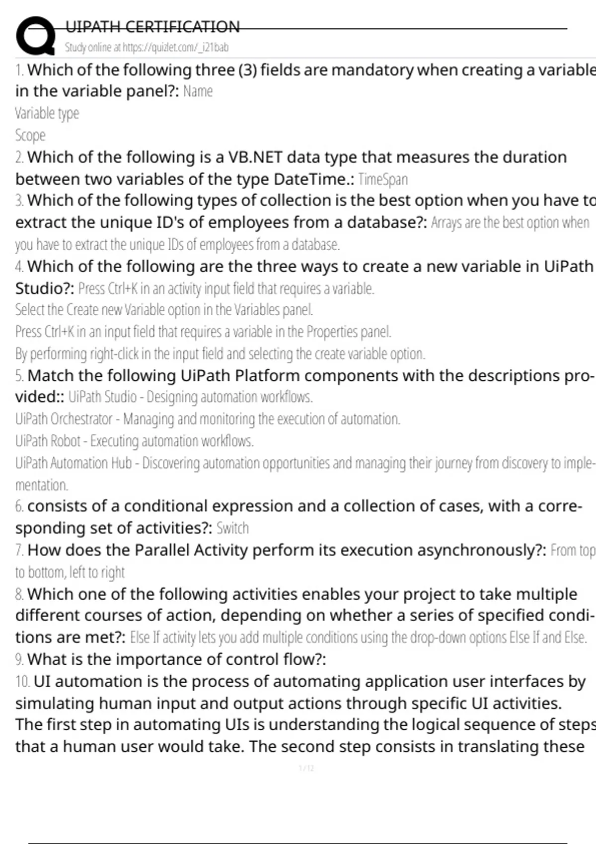UIPATH CERTIFICATION Exam Questions and Answers 100% Pass |Verified ...
