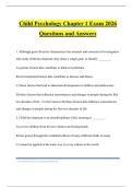 Child Psychology Chapter 1 Exam 2026 Questions and Answers