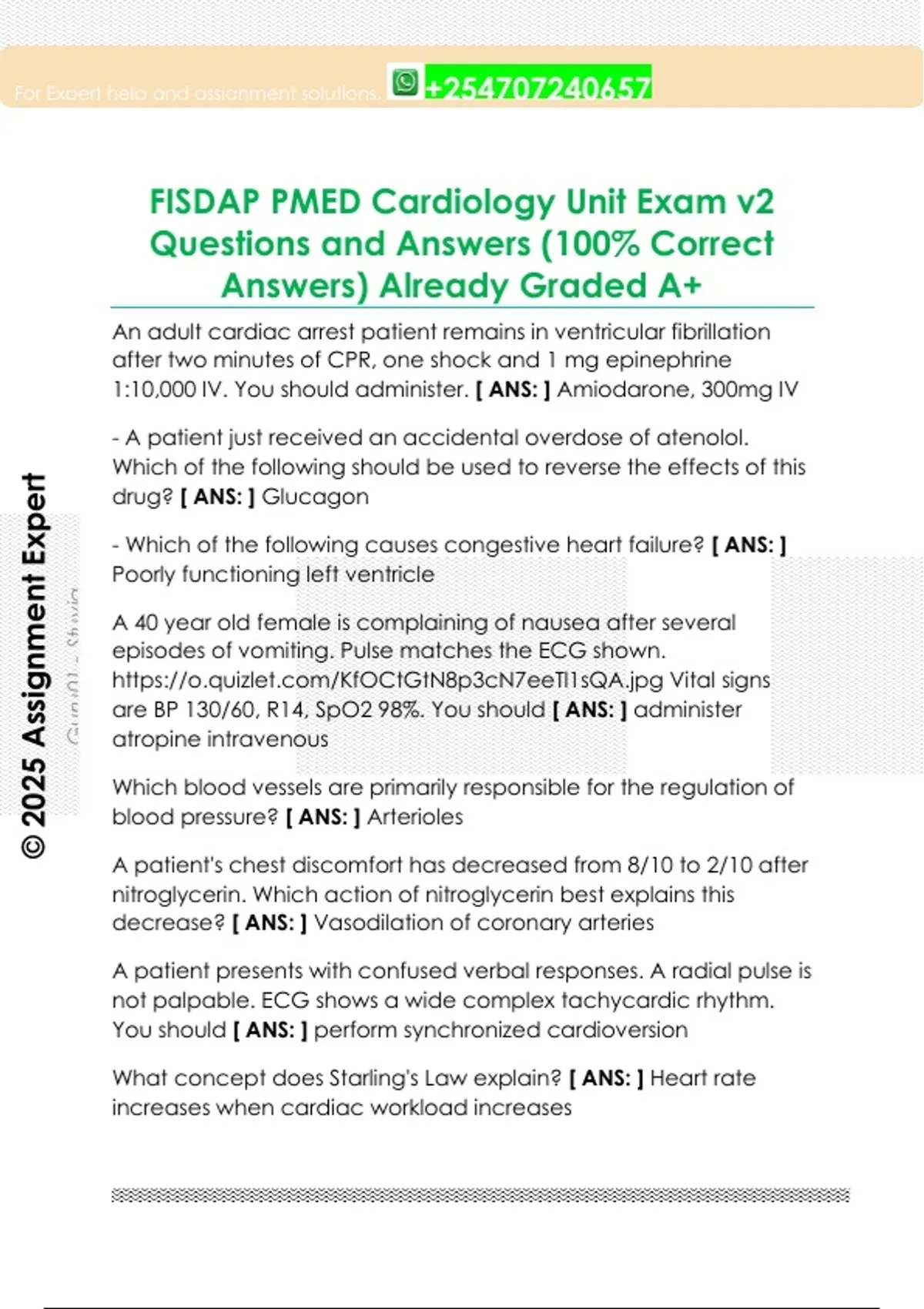 FISDAP PMED Cardiology Unit Exam v2 Questions and Answers (100% Correct ...