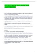 HYPERTENSION QUIZ QUESTIONS AND ANSWERS