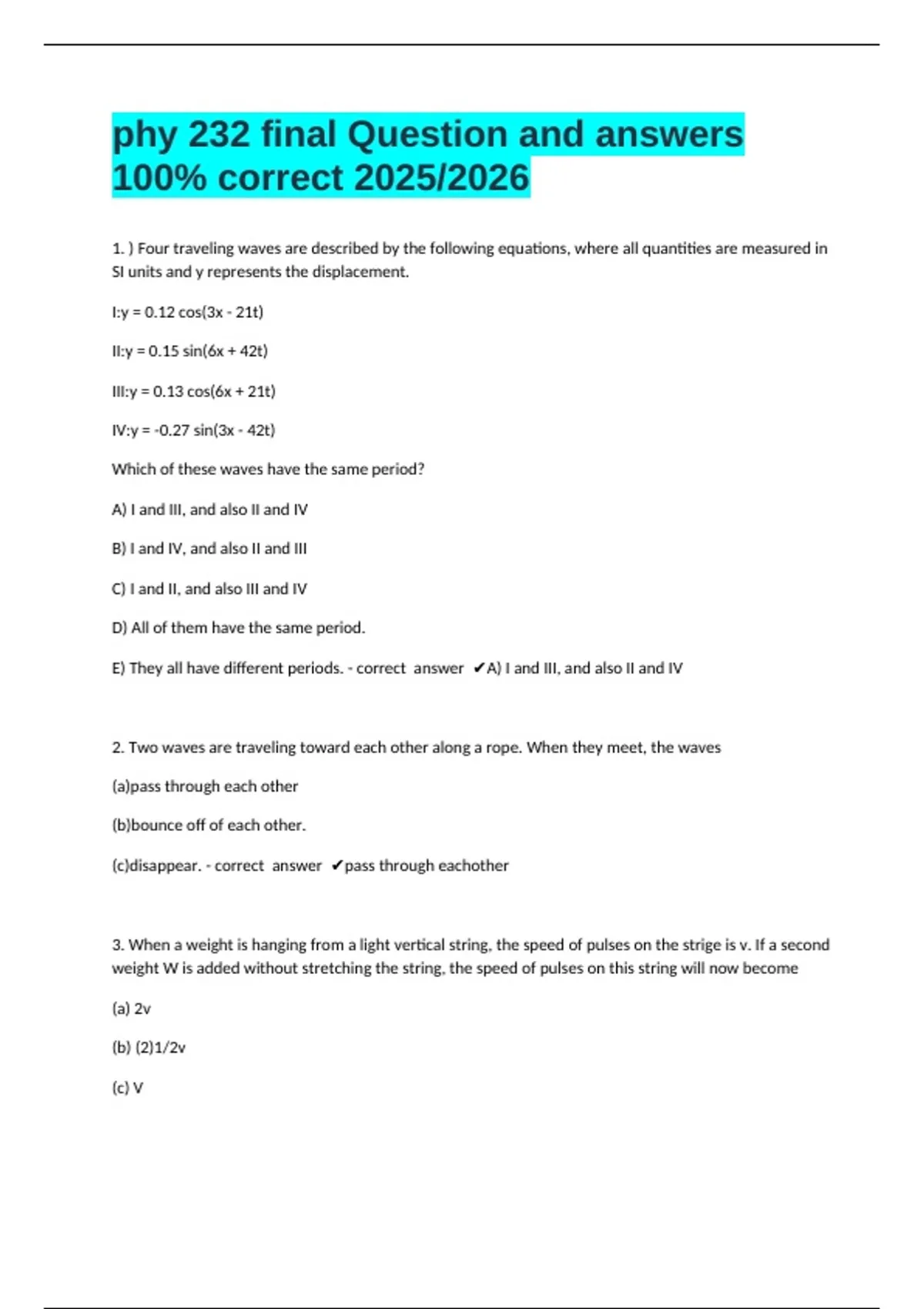 phy 232 final Question and answers 100% correct 2025/2026 - Phy 232 ...
