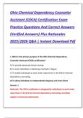 Ohio Chemical Dependency Counselor  Assistant &lpar;CDCA&rpar; Certification Exam  Practice Questions And Correct Answers  &lpar;Verified Answers&rpar; Plus Rationales  2025&vert;2026 Q&A &vert; Instant Download Pdf 