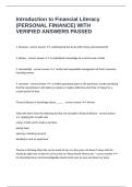 Introduction to Financial Literacy &lpar;PERSONAL FINIANCE&rpar; WITH VERIFIED ANSWERS PASSED