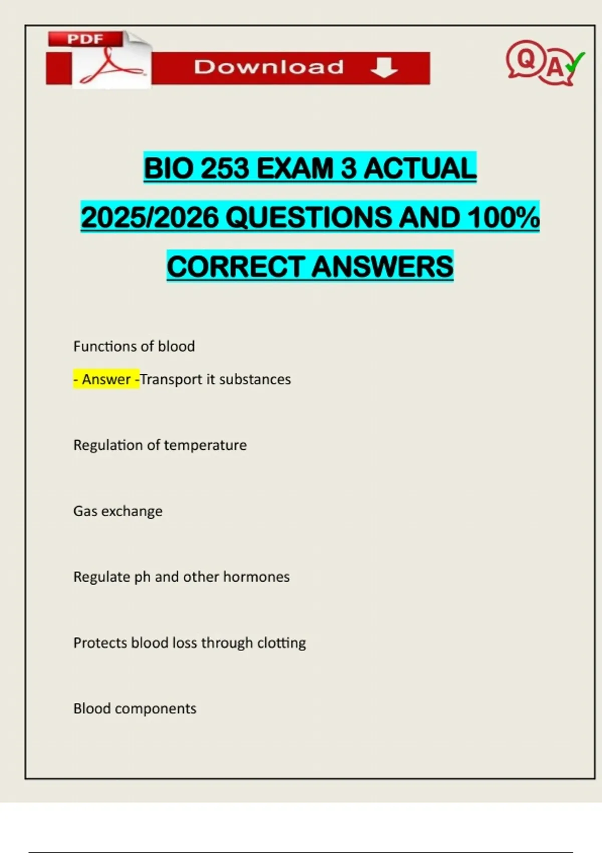 BIO 253 EXAM 3 ACTUAL 2025/2026 QUESTIONS AND 100% CORRECT ANSWERS ...